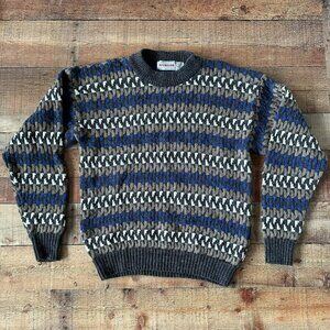 McGregor Mens Vintage Crew neck Gray White Blue Striped Knit Grandpa Sweater -XL
